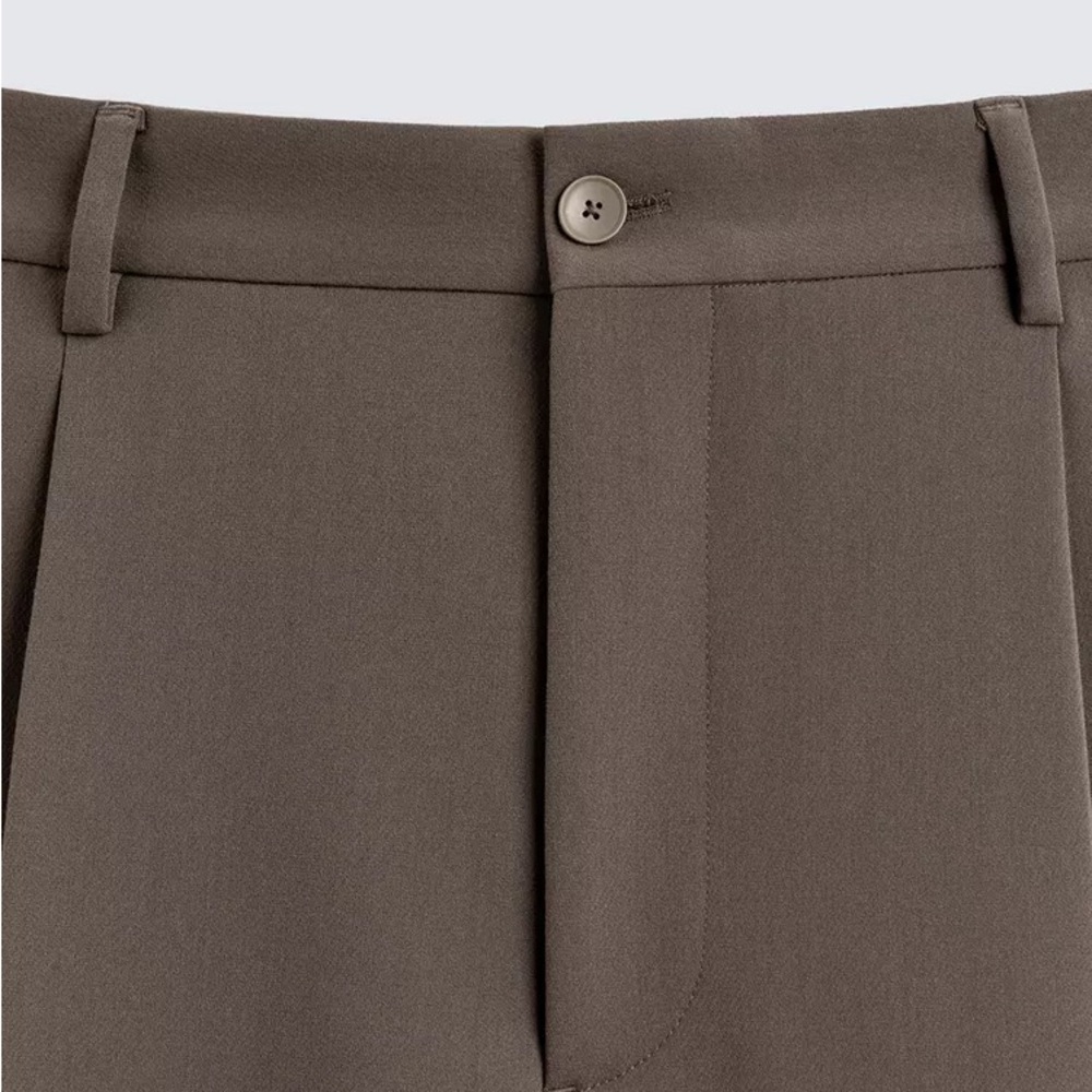 Wide Leg Pleated Trousers - Brown/ Taupe - Picture 3 of 9